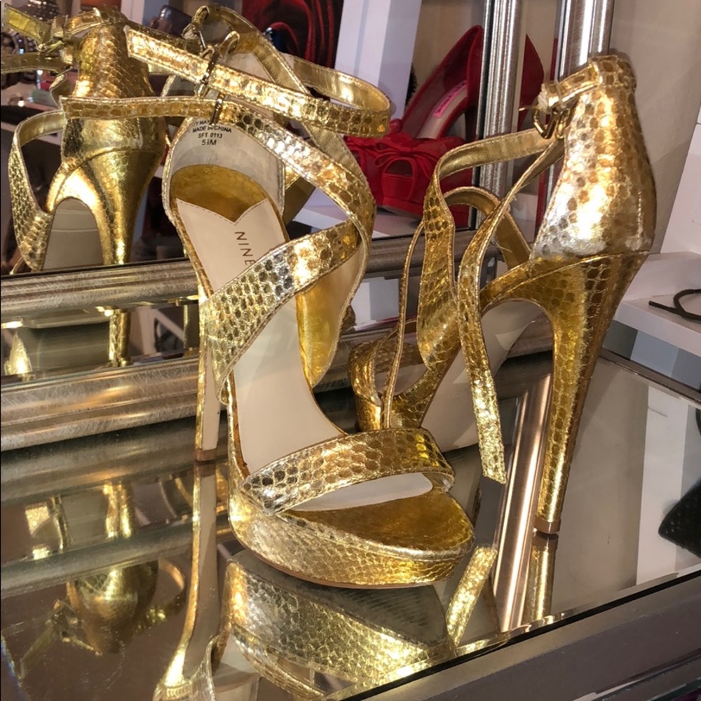 Gold Snakeskin Nine West Heels